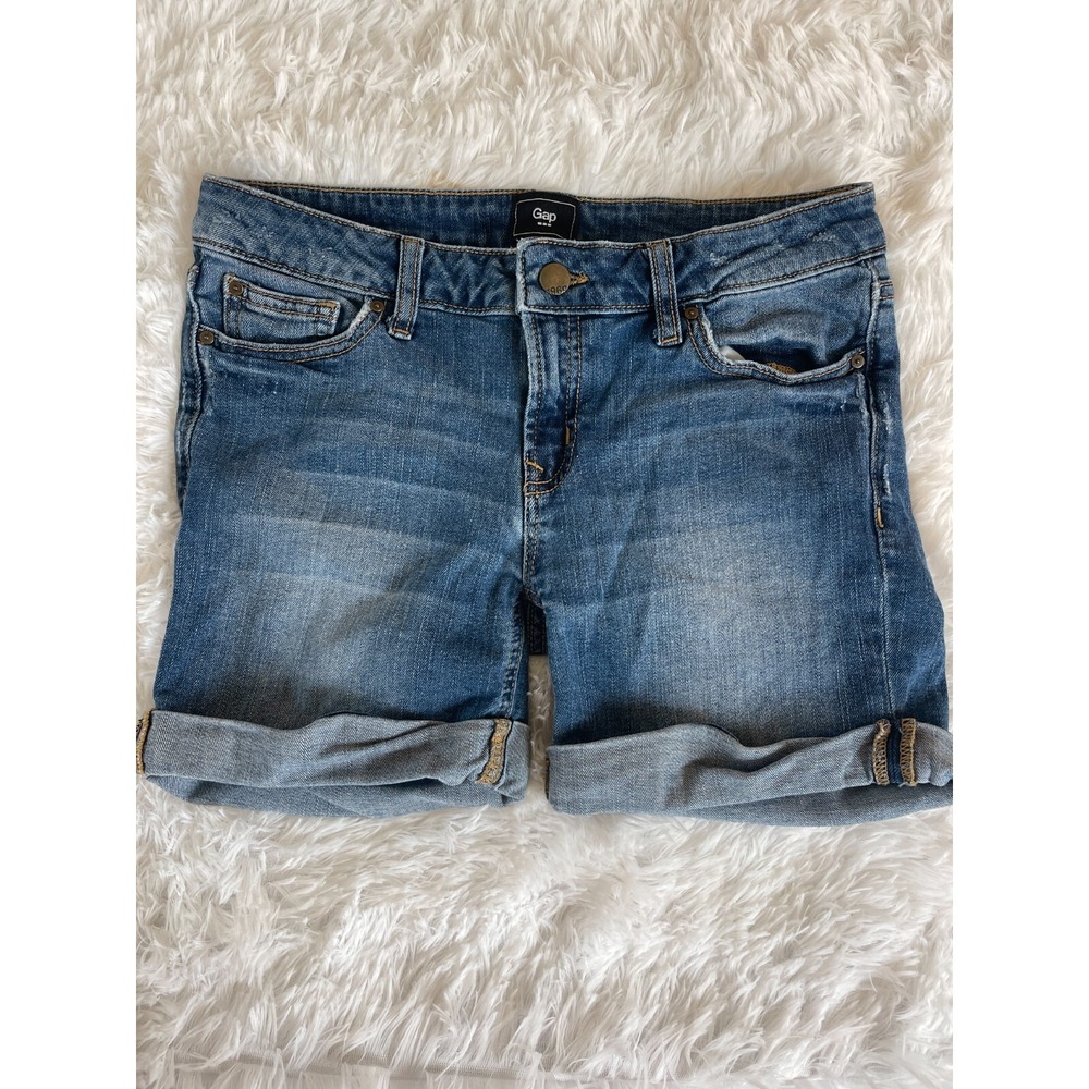 Gap 1969 Womens Medium Wash Folded Cuff Casual Denim Blue Jean Shorts 4/27